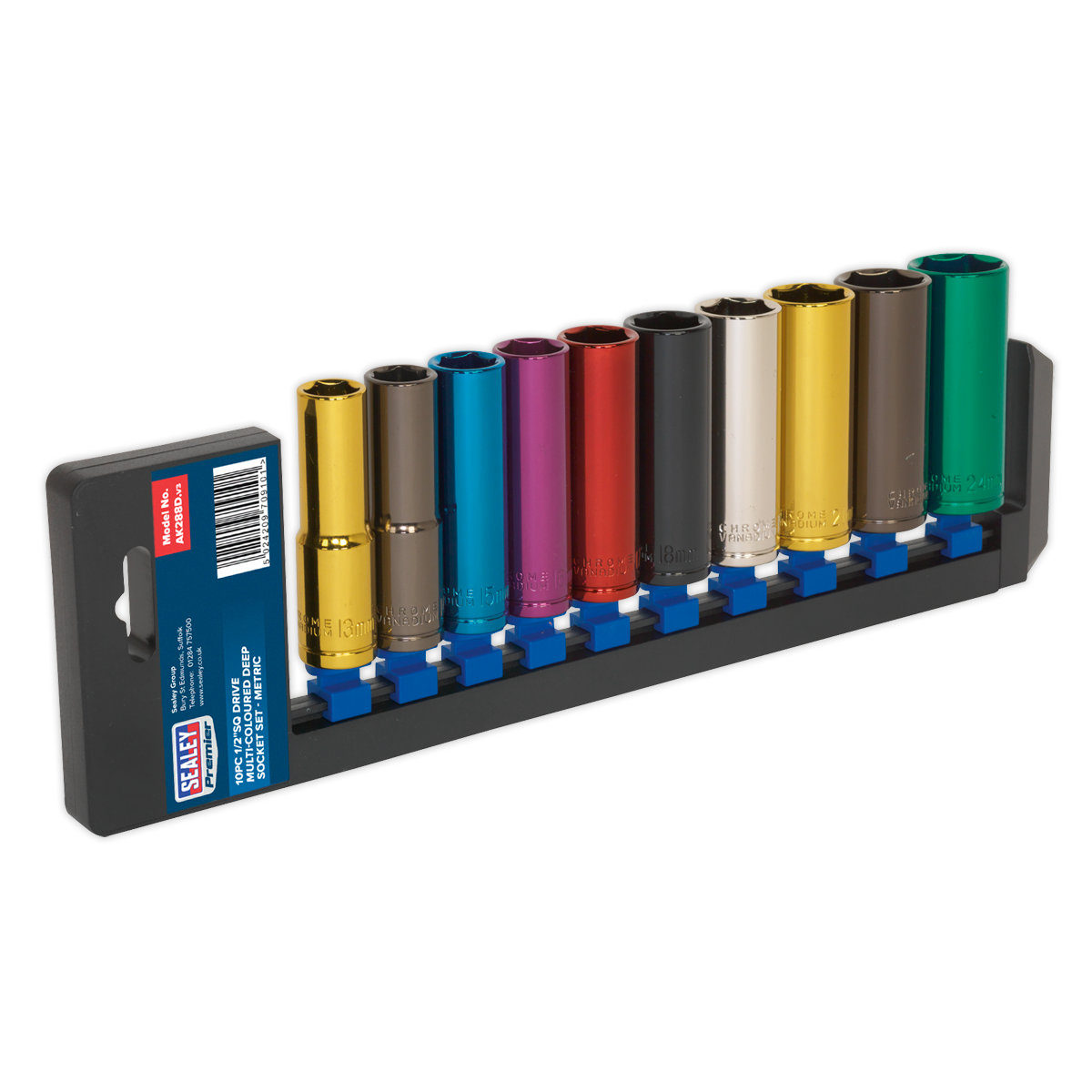 Sealey AK288D 10pc 1/2"Sq Drive Deep Multi-Coloured Socket Set