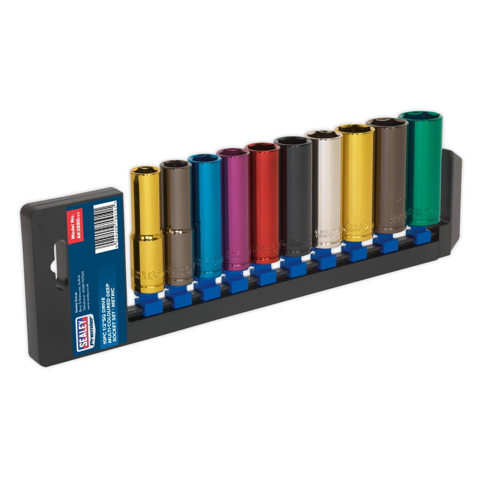 Sealey AK288D 10pc 1/2"Sq Drive Deep Multi-Coloured Socket Set