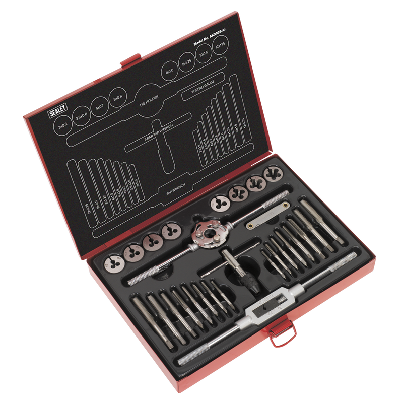 Sealey AK3028 28pc Mechanic√¢‚Ç¨‚Ñ¢s Tap & Die Set Split Dies - Metric
