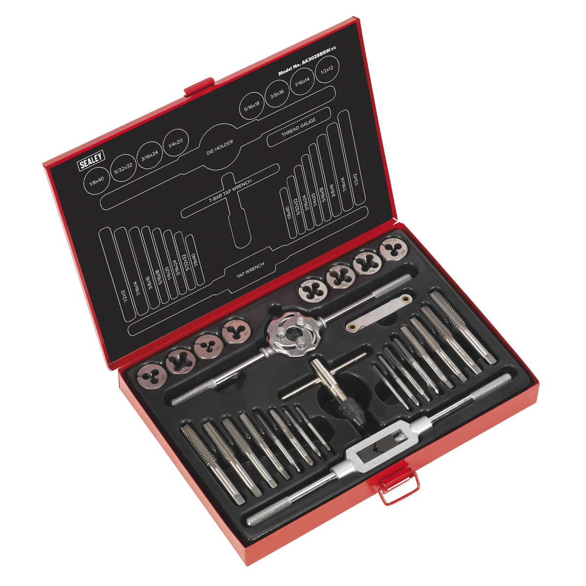 Sealey AK3028BSW 28pc Tap & Die Set Split Dies - Imperial BSW