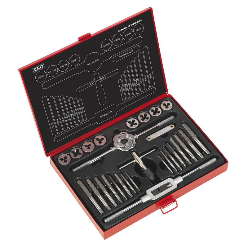 Sealey AK3028BSW 28pc Tap & Die Set Split Dies - Imperial BSW