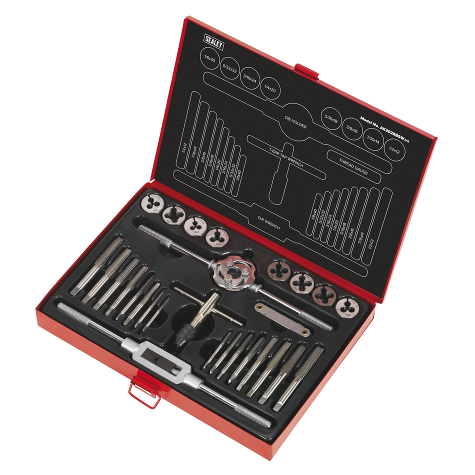 Sealey AK3028BSW 28pc Tap & Die Set Split Dies - Imperial BSW