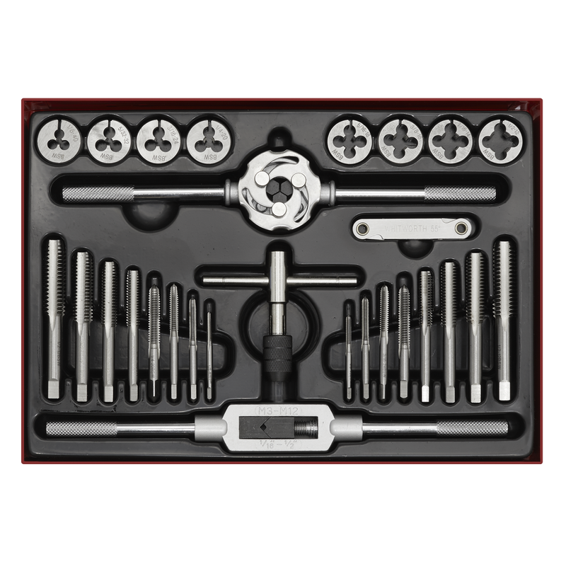 Sealey AK3028BSW 28pc Tap & Die Set Split Dies - Imperial BSW