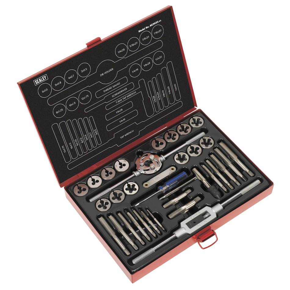 Sealey AK3033 33pc Tap & Die Set Split Dies - Metric/UNF/BSP