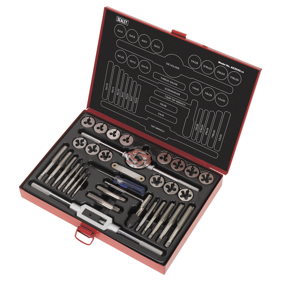 Sealey AK3033 33pc Tap & Die Set Split Dies - Metric/UNF/BSP