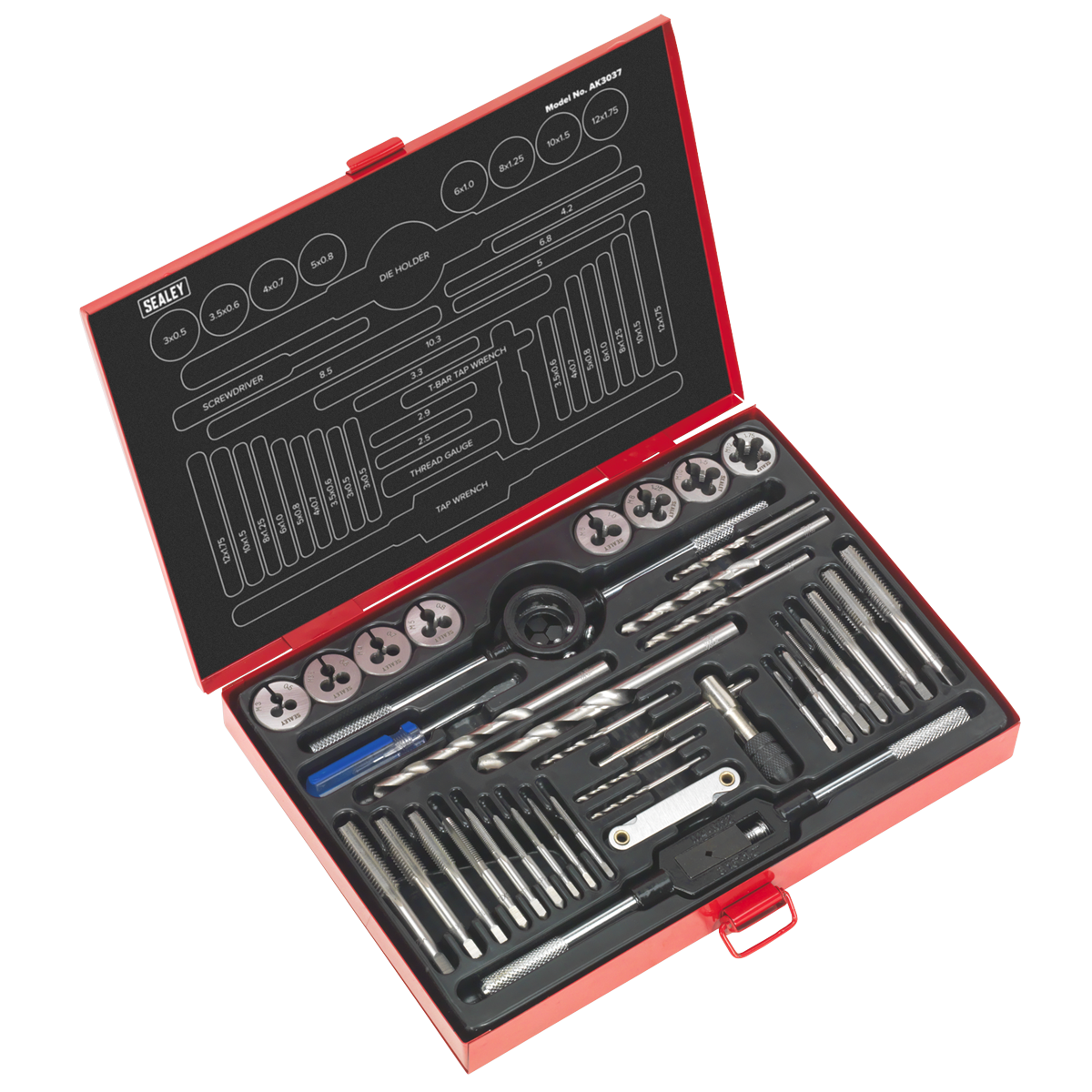Sealey AK3037 37pc Tap & Die Set Split Dies - Metric