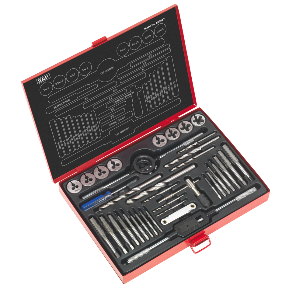 Sealey AK3037 37pc Tap & Die Set Split Dies - Metric