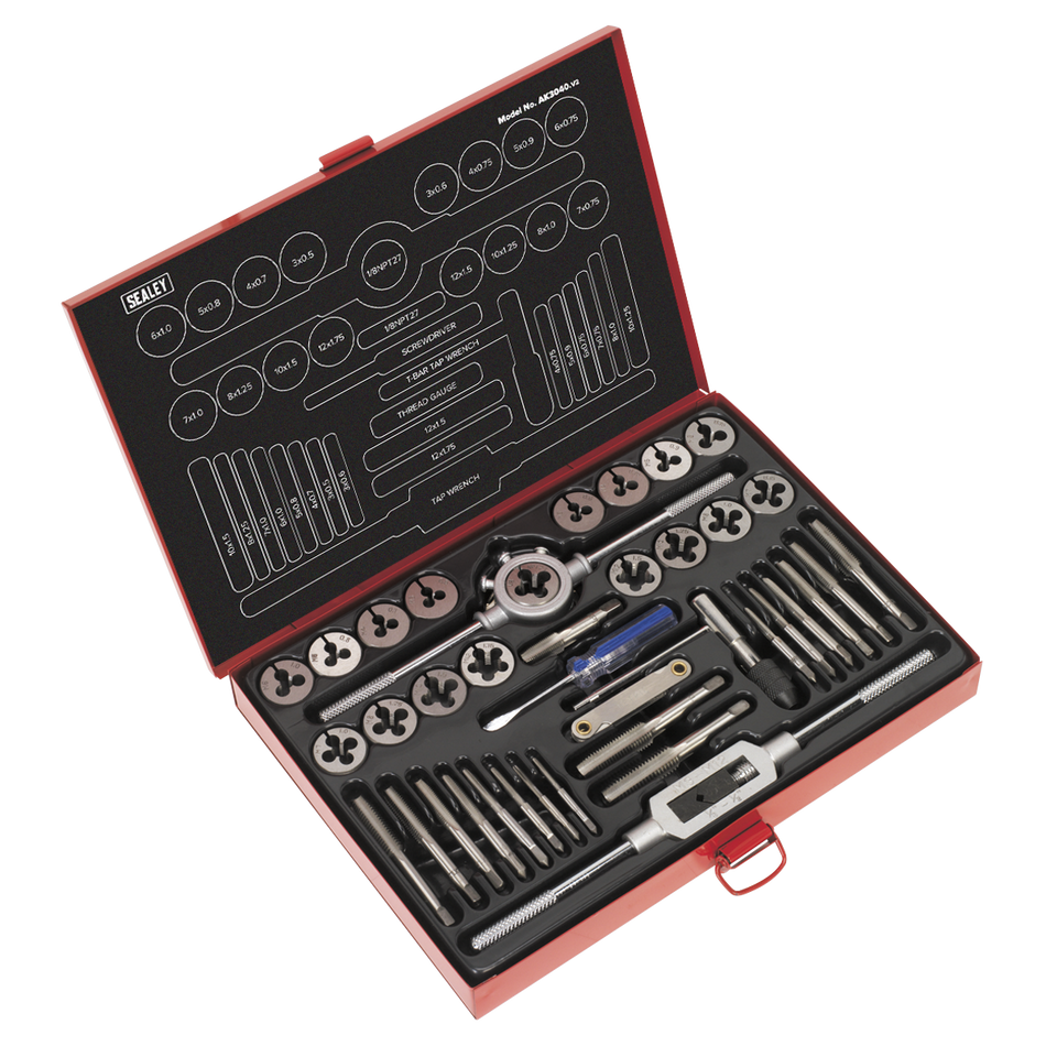 Sealey AK3040 40pc Tap & Die Set Split Dies - Metric