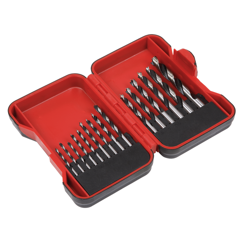 Sealey AK3715W 15pc Brad Point Wood Drill Bit Set