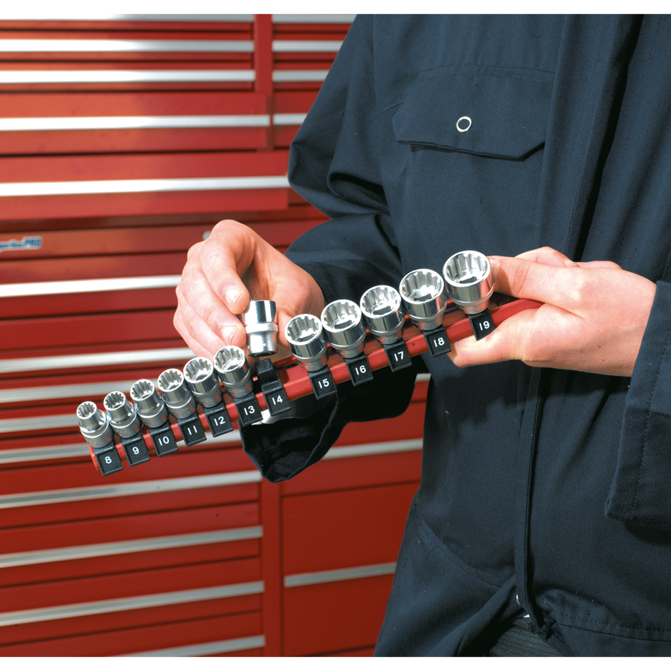 Sealey AK1412 1/4"Sq Drive Socket Retaining Rail with 12 Clips