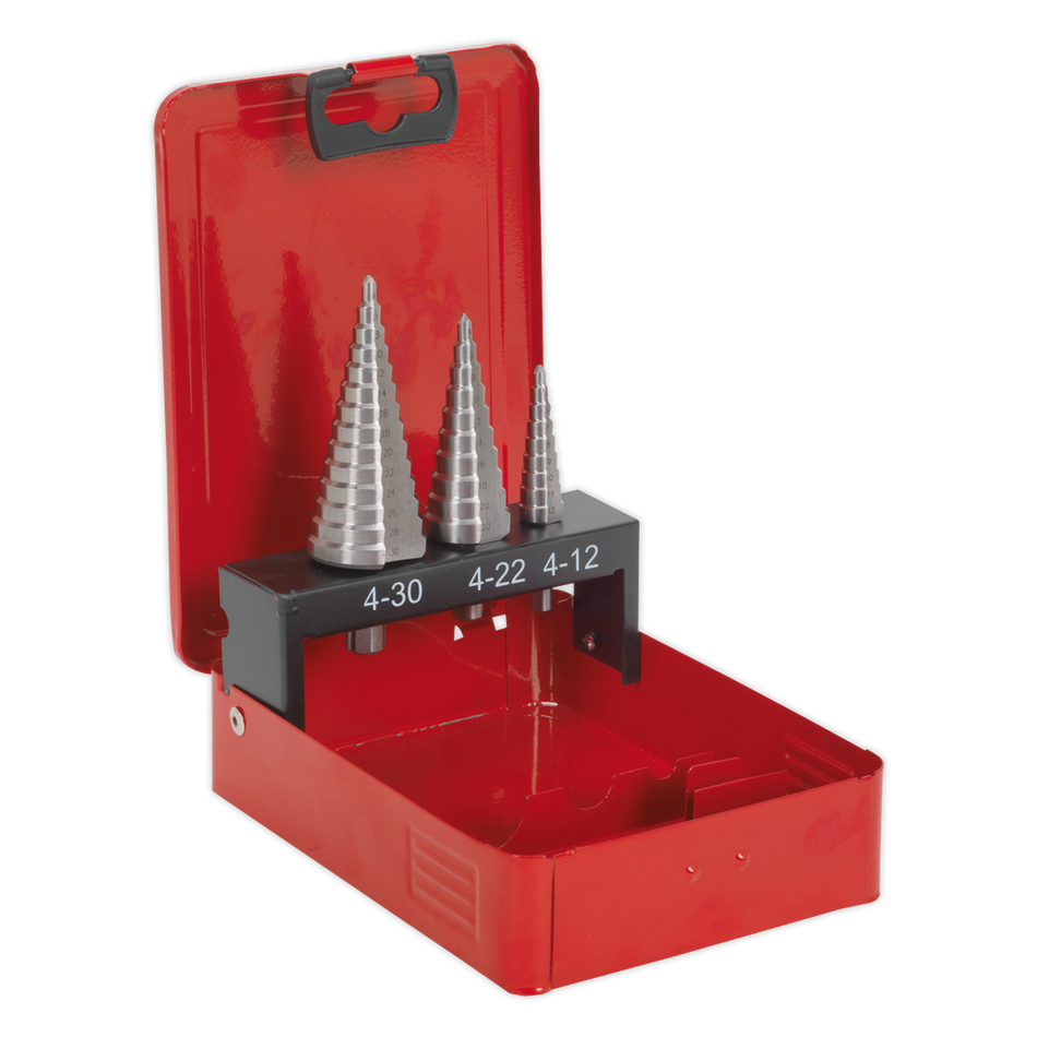 Sealey AK4733 3pc Double Flute HSS M2 Step Drill Bit Set