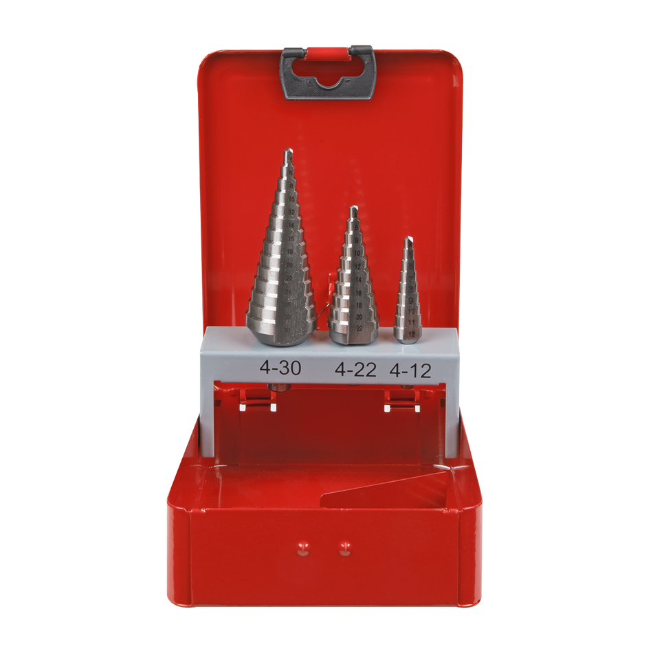 Sealey AK4733 3pc Double Flute HSS M2 Step Drill Bit Set