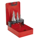 Sealey AK4743 3pc Spiral Flute HSS M2 Step Drill Bit Set