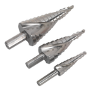 Sealey AK4743 3pc Spiral Flute HSS M2 Step Drill Bit Set