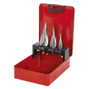 Sealey AK4743 3pc Spiral Flute HSS M2 Step Drill Bit Set