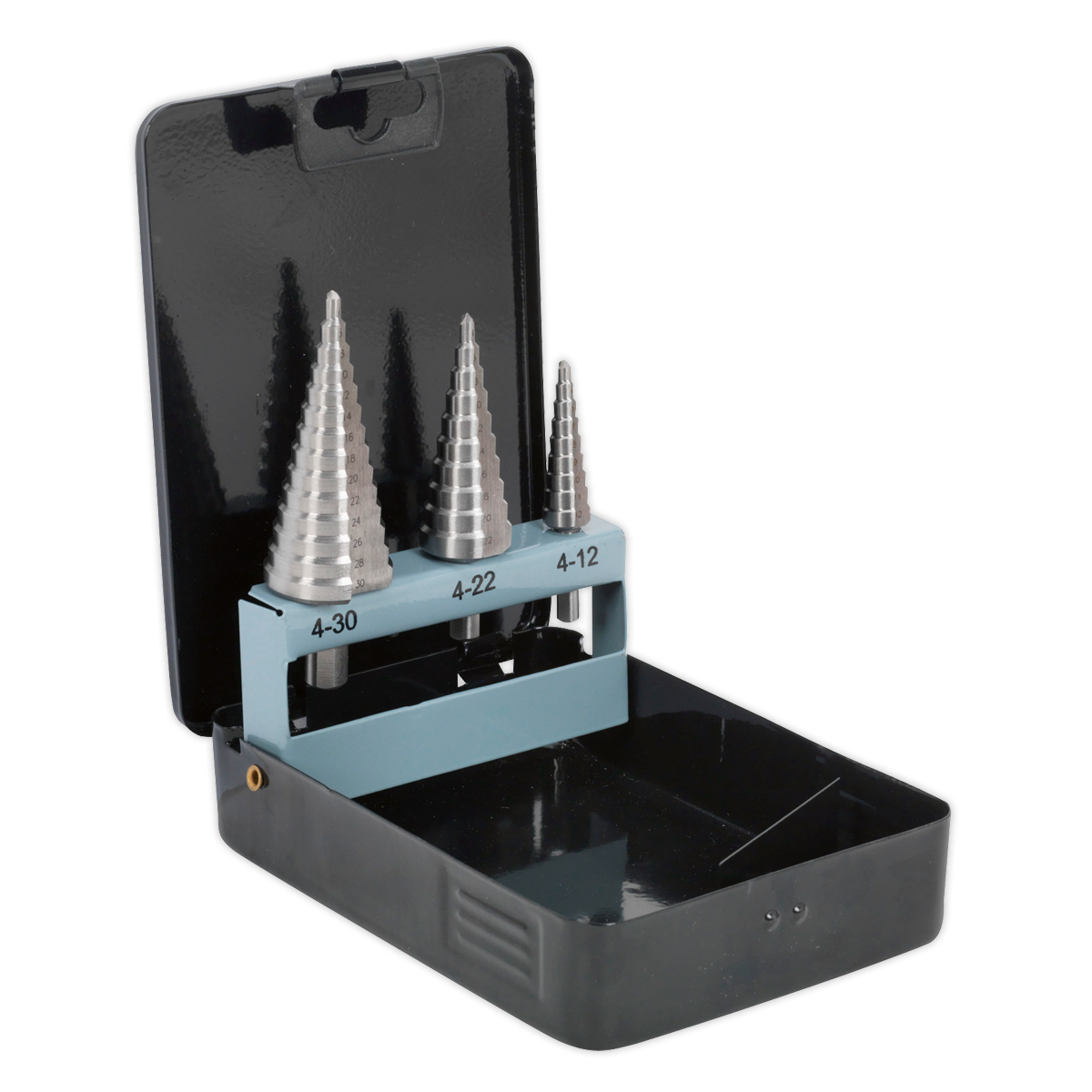 Sealey AK4746 3pc Double Flute HSS 4341 Step Drill Bit Set