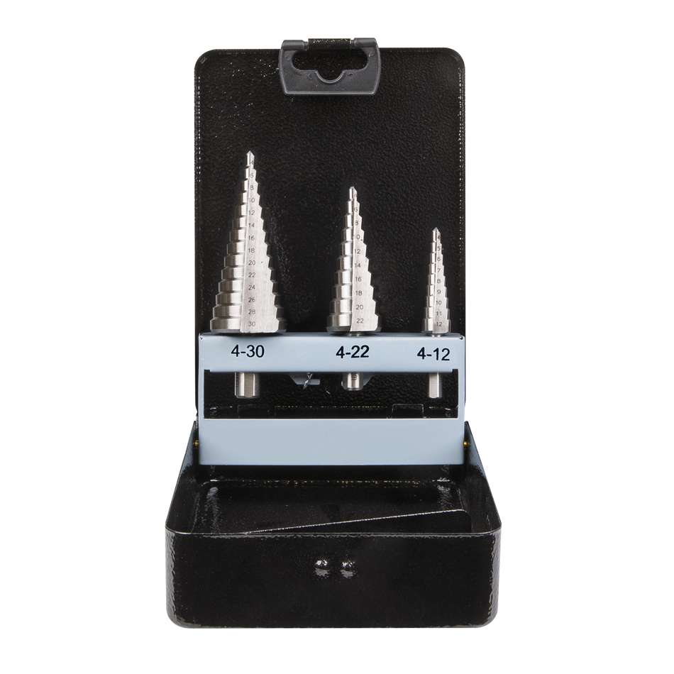 Sealey AK4746 3pc Double Flute HSS 4341 Step Drill Bit Set