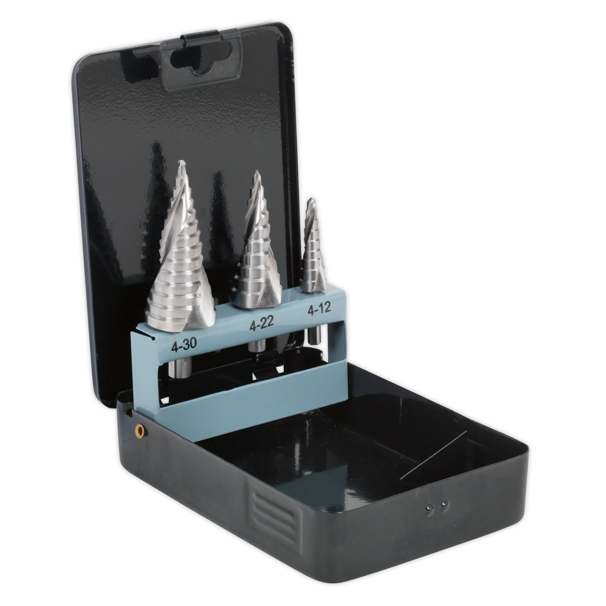 Sealey AK4749 3pc Spiral Flute HSS 4341 Step Drill Bit Set