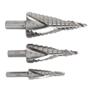Sealey AK4749 3pc Spiral Flute HSS 4341 Step Drill Bit Set