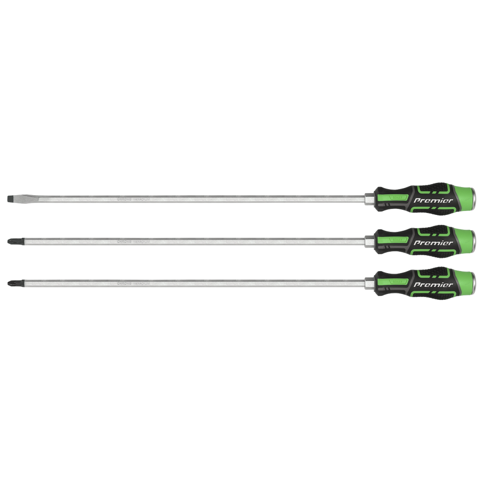 Sealey AK4942HV Extra-Long Hammer-Thru Screwdriver Set Hi-Vis Green 450mm 3pc