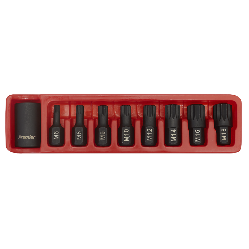Sealey AK5611 9pc 1/2"Sq Drive Impact Spline Bit & Holder Set