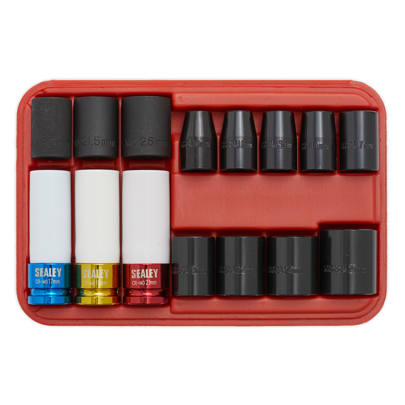Sealey AK5615M 15pc 1/2"Sq Drive Impact Socket  Wheel Nut Remover Set