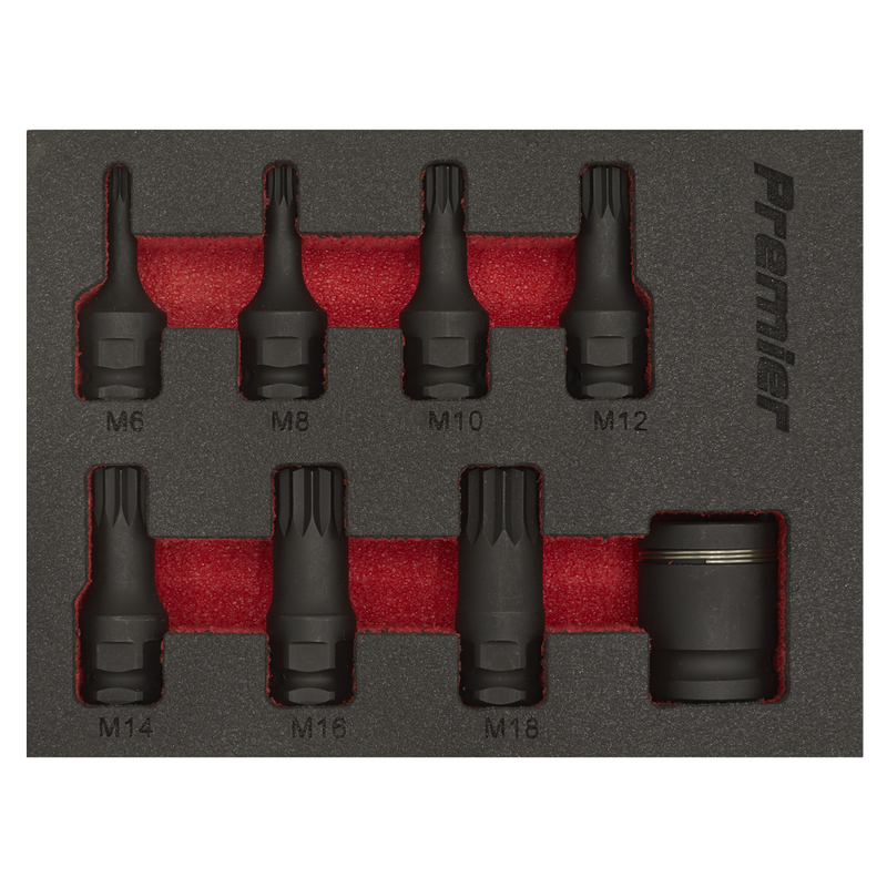 Sealey AK5622 8pc 3/8"Sq Drive Spline Impact Socket Bit Set