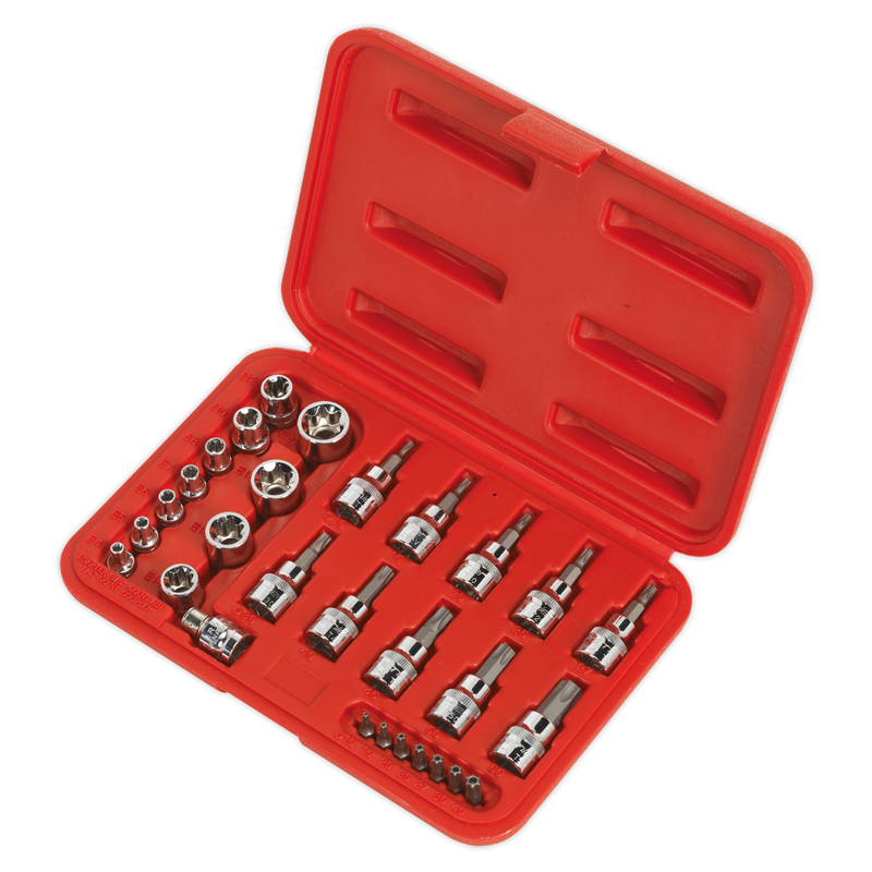 Sealey AK6193 29pc 1/4" & 3/8"Sq Drive TRX-Star* Socket & Security Bit Set