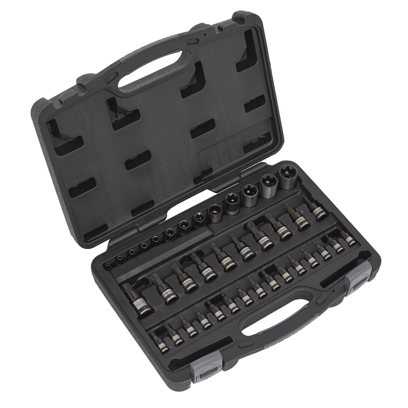 Sealey AK6197B 38pc 1/4", 3/8" & 1/2"Sq Drive TRX-Star* Socket & Security Socket Bit Set - Black Series