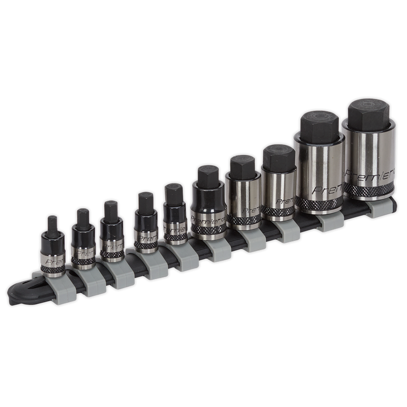 Sealey AK6229B 10pc 1/4", 3/8" & 1/2"Sq Drive Stubby Hex Socket Bit Set - Black Series