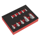 Sealey AK6244 10pc 1/4", 3/8" & 1/2"Sq Drive Hex Socket Bit Set - Stubby