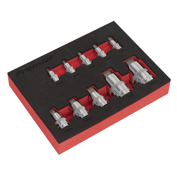 Sealey AK6244 10pc 1/4", 3/8" & 1/2"Sq Drive Hex Socket Bit Set - Stubby
