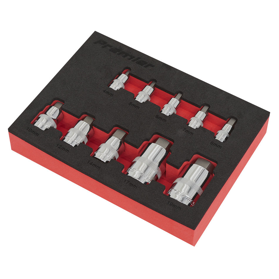 Sealey AK6244 10pc 1/4", 3/8" & 1/2"Sq Drive Hex Socket Bit Set - Stubby