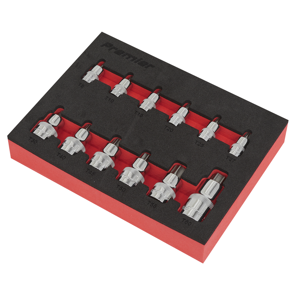 Sealey AK6245 12pc 1/4", 3/8" & 1/2"Sq Drive TRX-Star* Socket Bit Set - Stubby