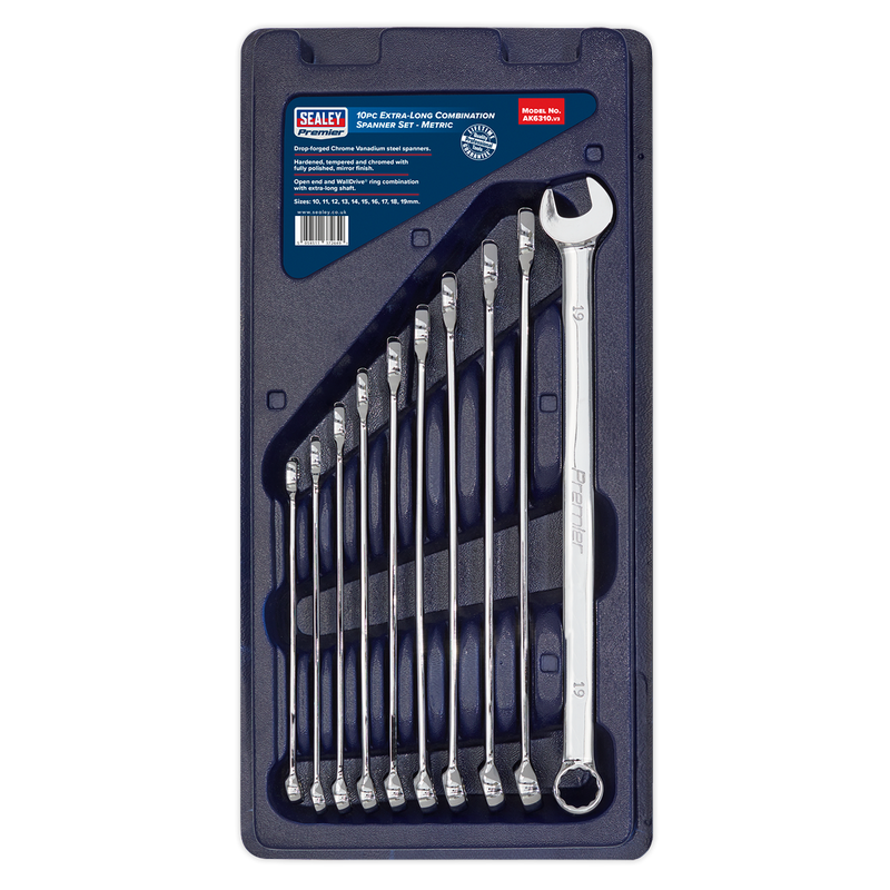 Sealey AK6310 10pc Extra-Long Combination Spanner Set