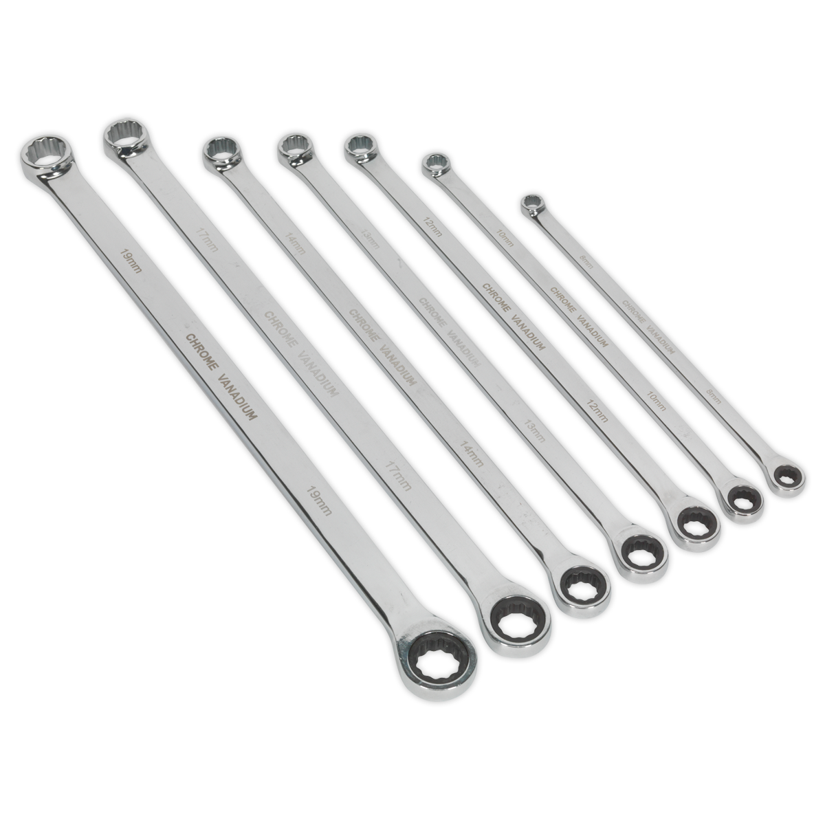 Sealey AK6319 7pc Extra-Long Double Ring Ratchet/Fixed Spanner Set