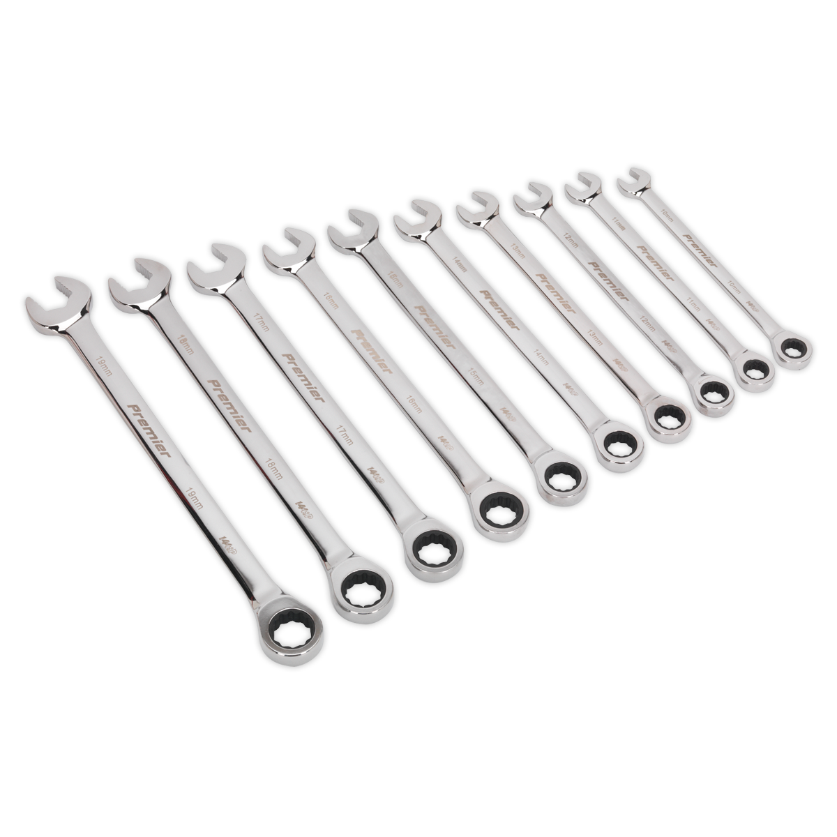 Sealey AK63914 10pc Extra-Long Combination Ratchet Spanner Set