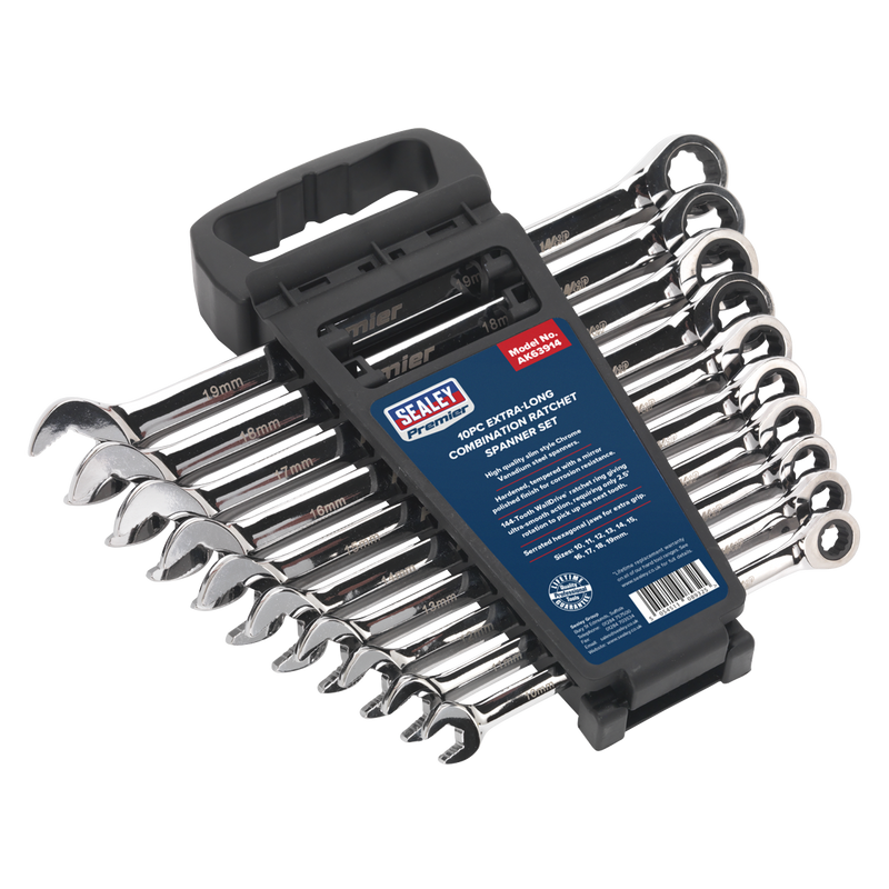 Sealey AK63914 10pc Extra-Long Combination Ratchet Spanner Set