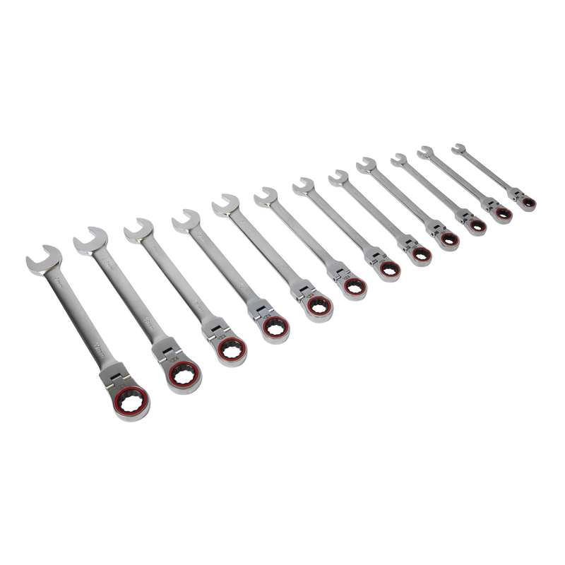 Sealey AK63942 12pc Flexi-Head Ratchet Combination Spanner Set - Platinum Series