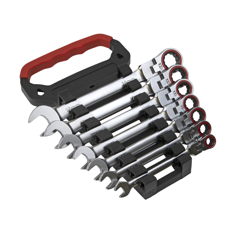 Sealey AK63943 7pc Flexi-Head Ratchet Combination Spanner Set - Platinum Series
