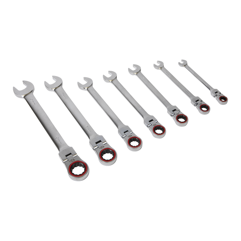 Sealey AK63943 7pc Flexi-Head Ratchet Combination Spanner Set - Platinum Series