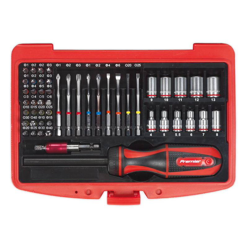 Sealey AK64903 51pc Fine Tooth Ratchet Screwdriver Socket & Bit Set