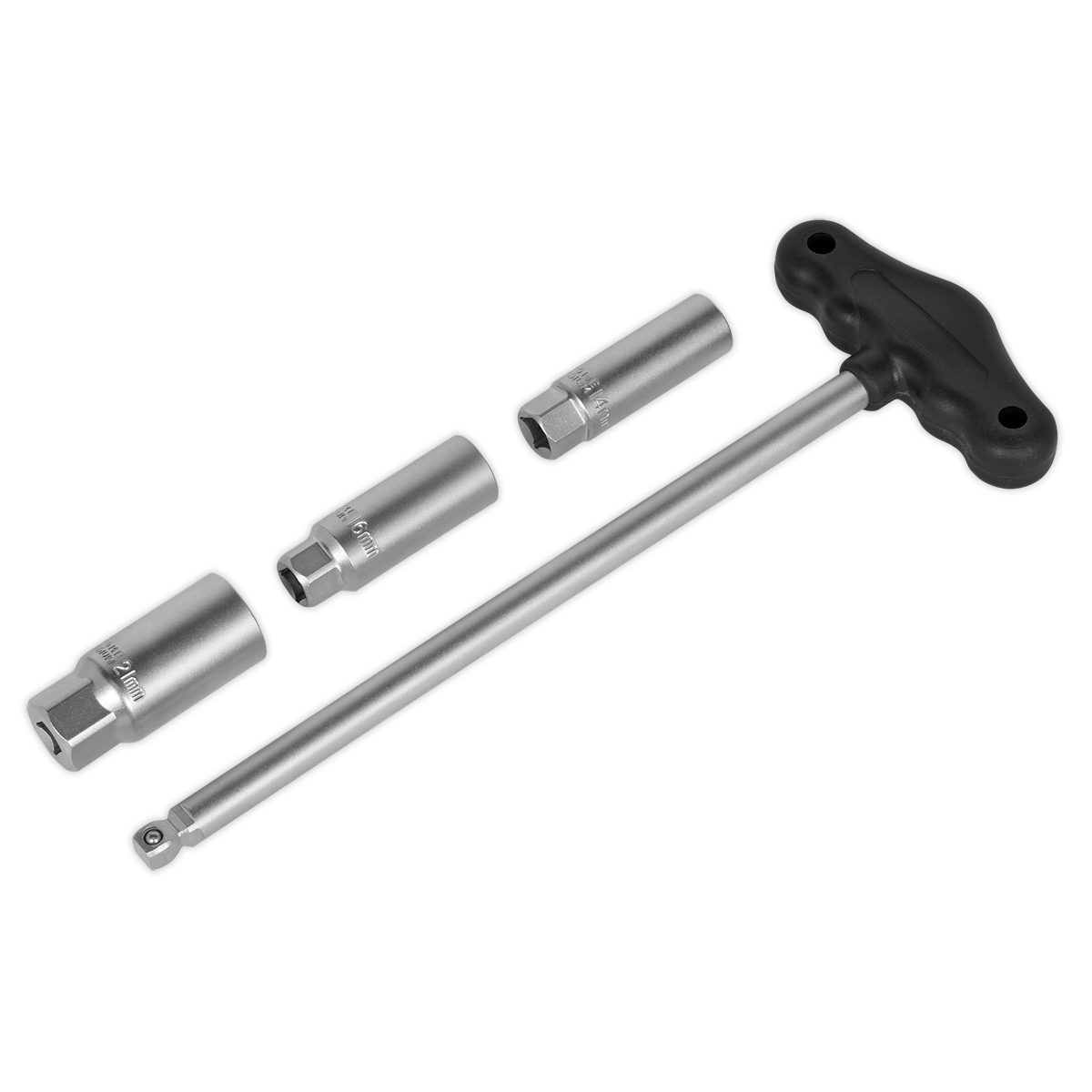 Sealey AK6550 4pc 3/8"Sq Drive T-Bar & Rubber Insert Spark Plug Socket Set