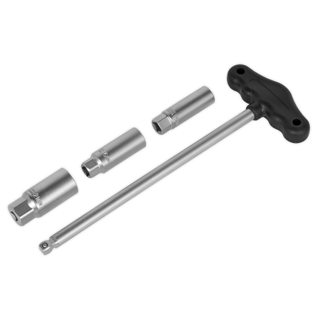 Sealey AK6550 4pc 3/8"Sq Drive T-Bar & Rubber Insert Spark Plug Socket Set