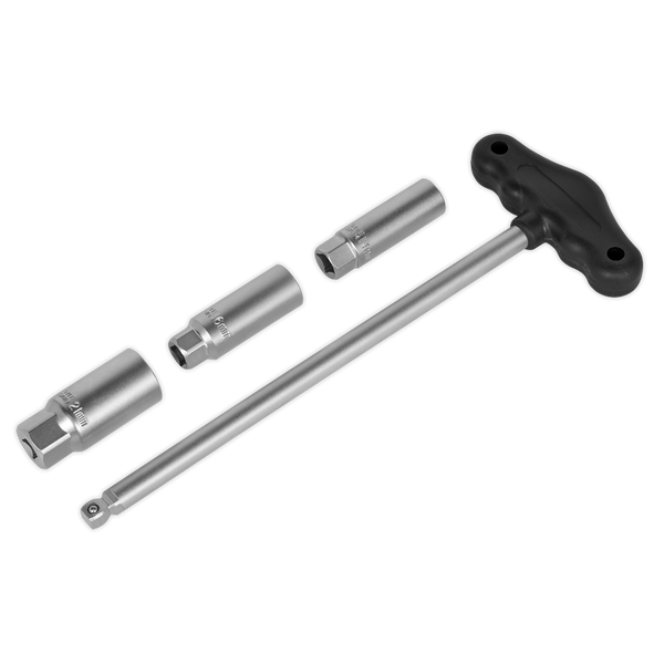 Sealey AK6550 4pc 3/8"Sq Drive T-Bar & Rubber Insert Spark Plug Socket Set
