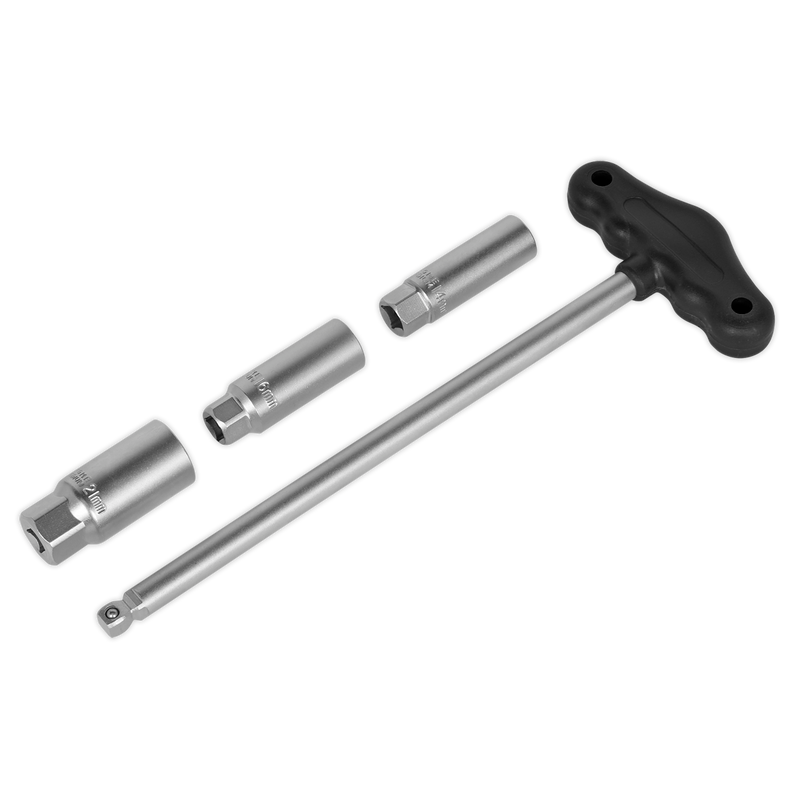 Sealey AK6550 4pc 3/8"Sq Drive T-Bar & Rubber Insert Spark Plug Socket Set
