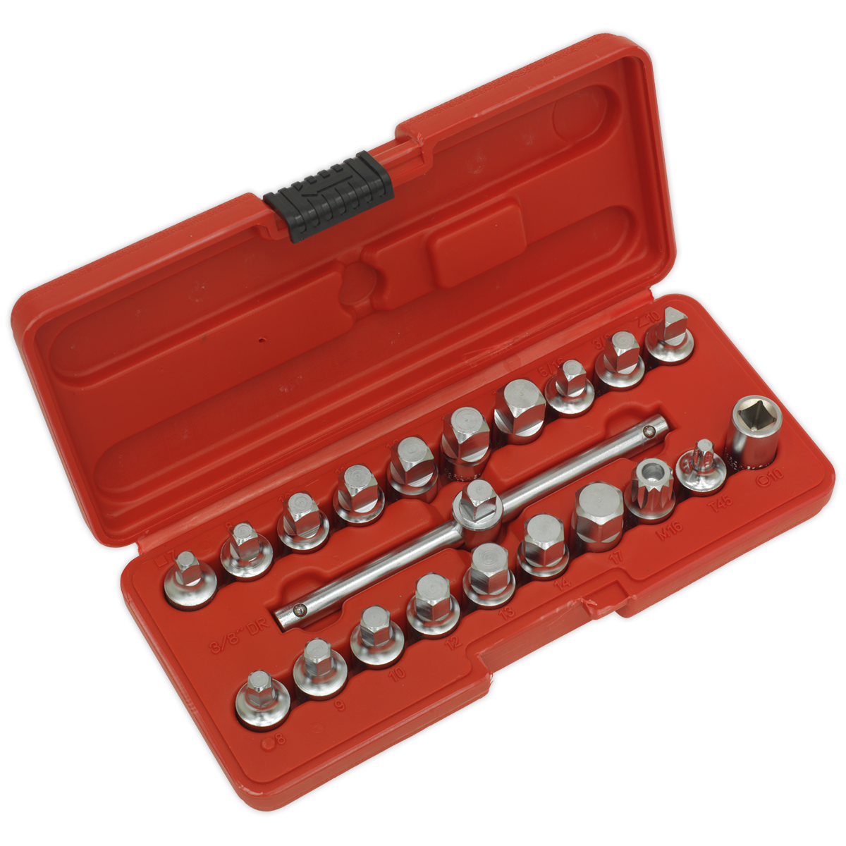 Sealey AK6586 21pc 3/8"Sq Drive Oil Drain Plug Key Set