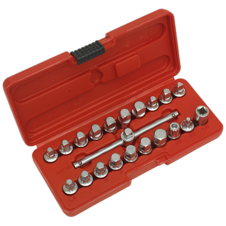 Sealey AK6586 21pc 3/8"Sq Drive Oil Drain Plug Key Set