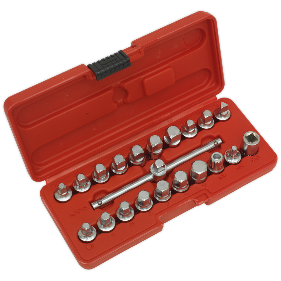 Sealey AK6586 21pc 3/8"Sq Drive Oil Drain Plug Key Set