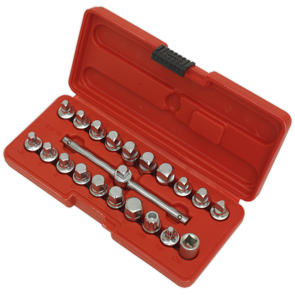 Sealey AK6586 21pc 3/8"Sq Drive Oil Drain Plug Key Set